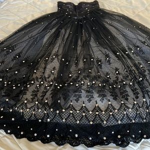 Vintage Custom Made Black Corset Sweetheart Ball gown Rhinestones Sequins Small